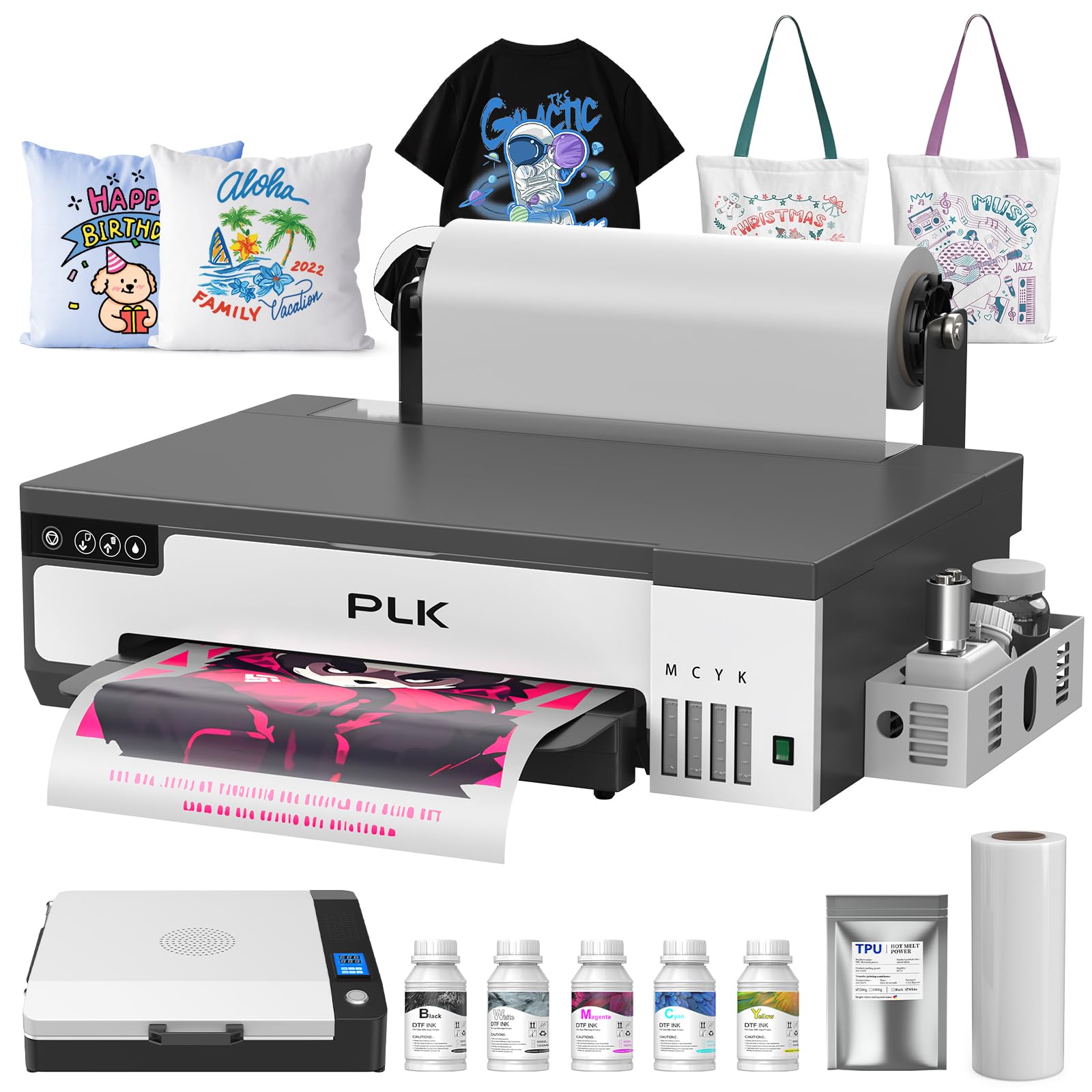 PLK A3 DTF Printer with XP600 Printhead&Roll Feeder, Double Printing Speed, Upgraded L8058 DTF with White Ink Stirring System,100% Transfer for Custom