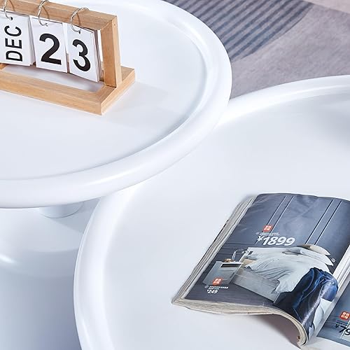 Miniatura 40 de Juego de 2 mesas de centro redondas anidadas, moderna mesa auxiliar circular con mesa auxiliar decorativa para espacios pequeños, apartamentos,