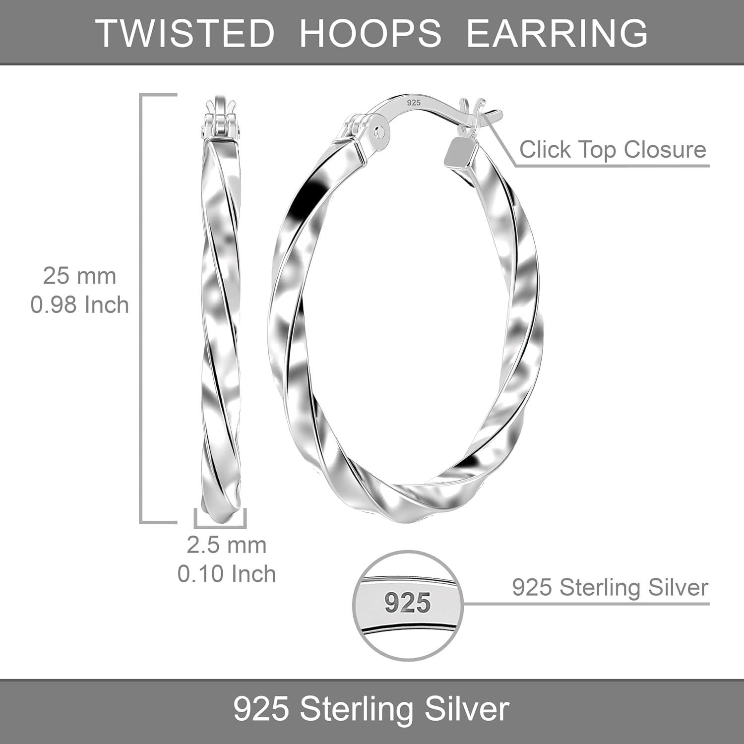 Charmsy 925 Sterling Silver Hoop Earrings for Women | 14K Gold-Plated 2 MM Thickness Classic & Twisted Hoops Earring for Women | Size 15/20/25/30/40/50MM