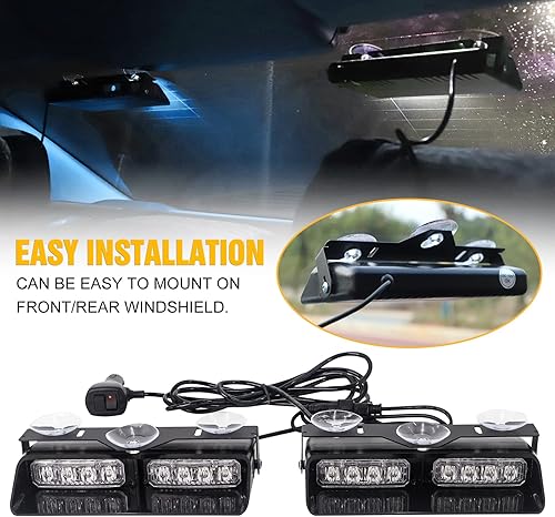 Miniatura 67 de XRIDONSEN-Luces estroboscópicas de emergencia 2 en 1 con ventosas p/tablero e interior de parabrisas delantero/trasero, intermitentes/de Ámbar