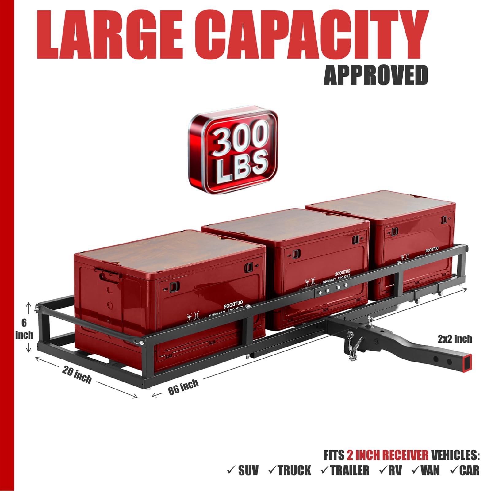 Hitch-Mount Bike Rack for Ebike Heavy-Duty - Comes with Cargo Carrier Fits 2 Electric Fat-Tire Mountain Bicycles Fits 2" Receiver for Car Trailer SUV Truck RV Minivan