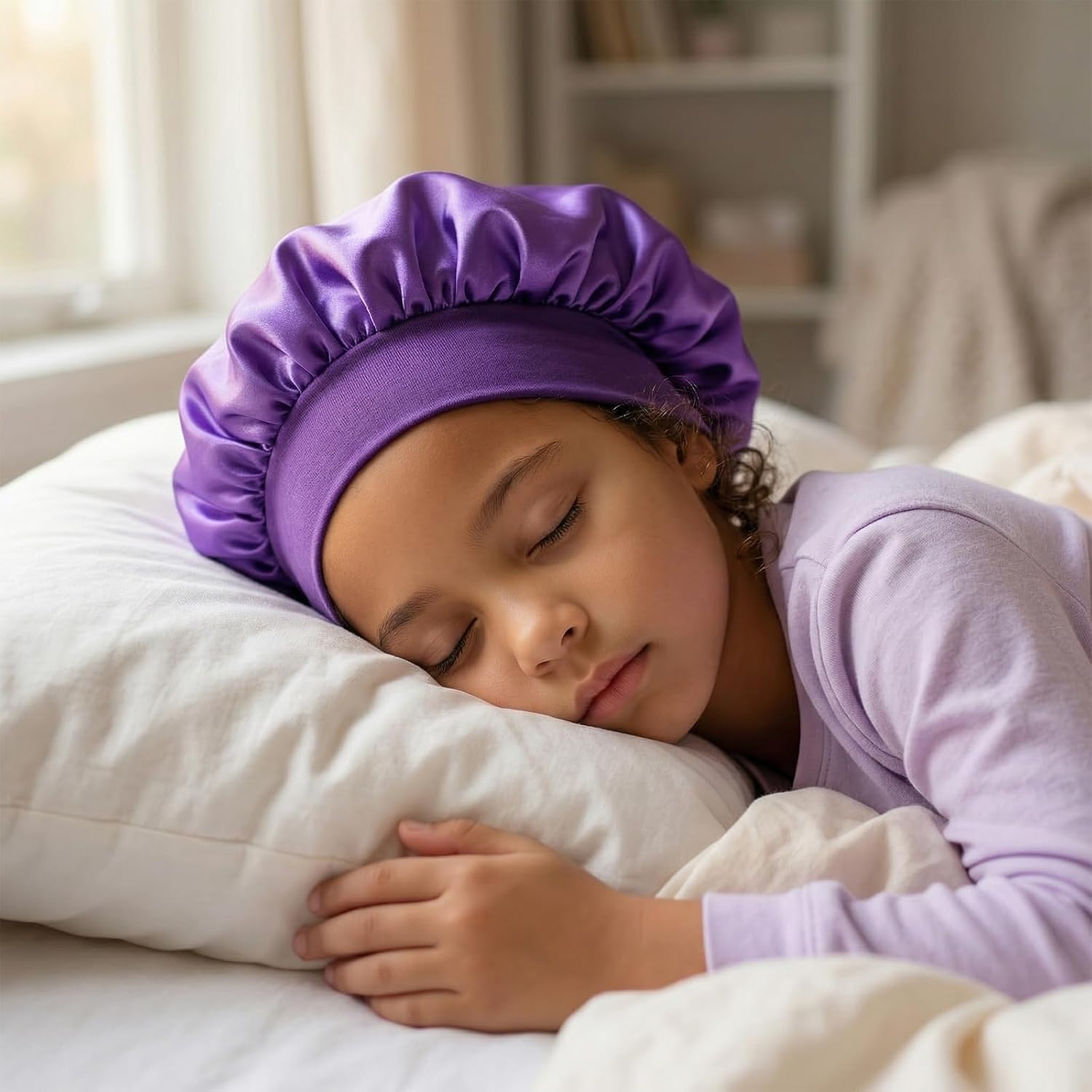 3Pcs Silk Satin Bonnet for Kids Sleeping Satin Baby Bonnet Bonnets Infant Sleep Cap for Baby Girls Boy Toddler Curly Hair Sleeping(Navy Blue, Dark Purple, Black)