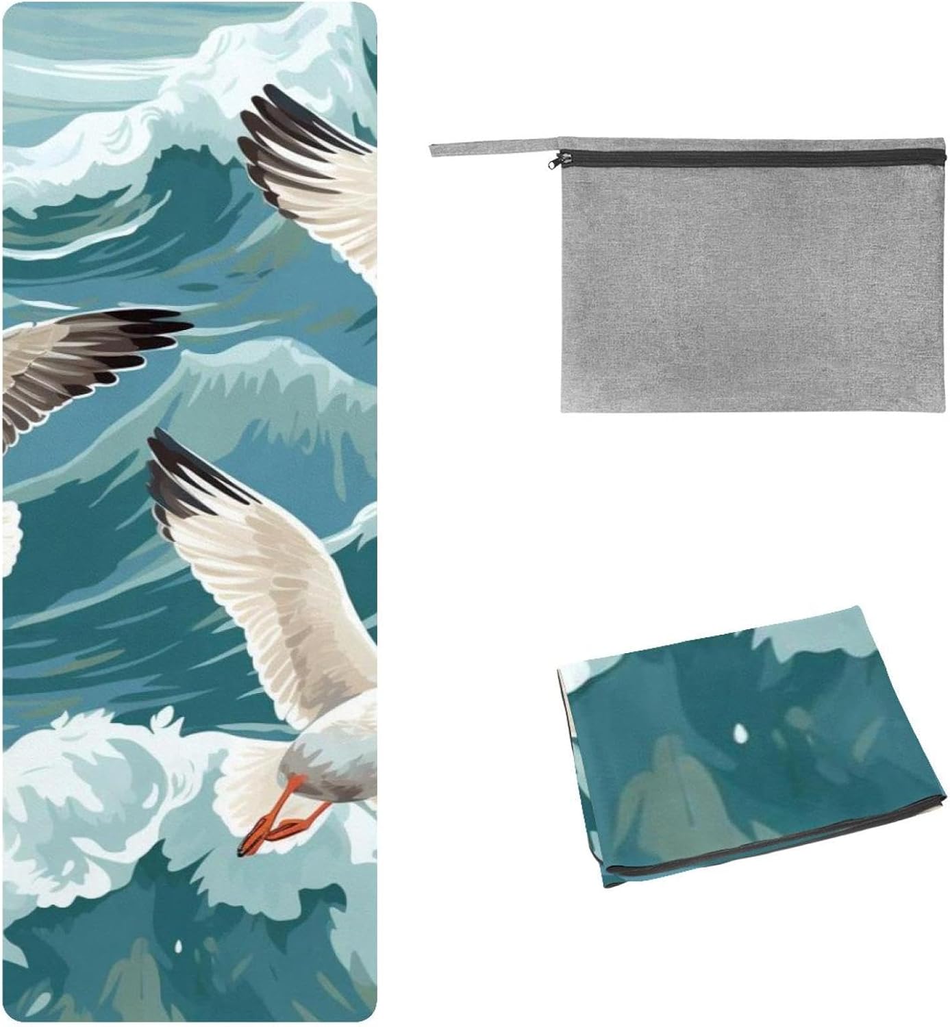 Yoga Towel, Seagull Pattern Non Slip Sweat Absorbent Hot Yoga Mat Towel for Hot Yoga, Pilates and Fitness - 72.8" x 26.8"