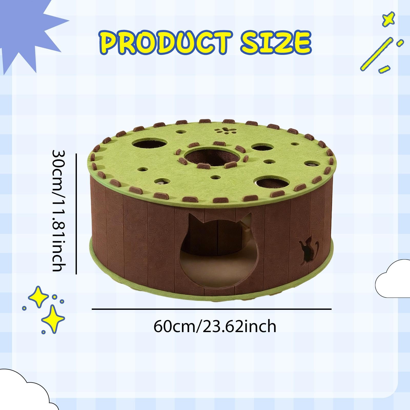 Tunnel pour Chat Tube de Jeu Interactif Lit Chaud Abri Feutre Portable Centre D'Activité Autonome pour Animaux de Compagnie Adapté à l'exercice Au Jeu, Vert