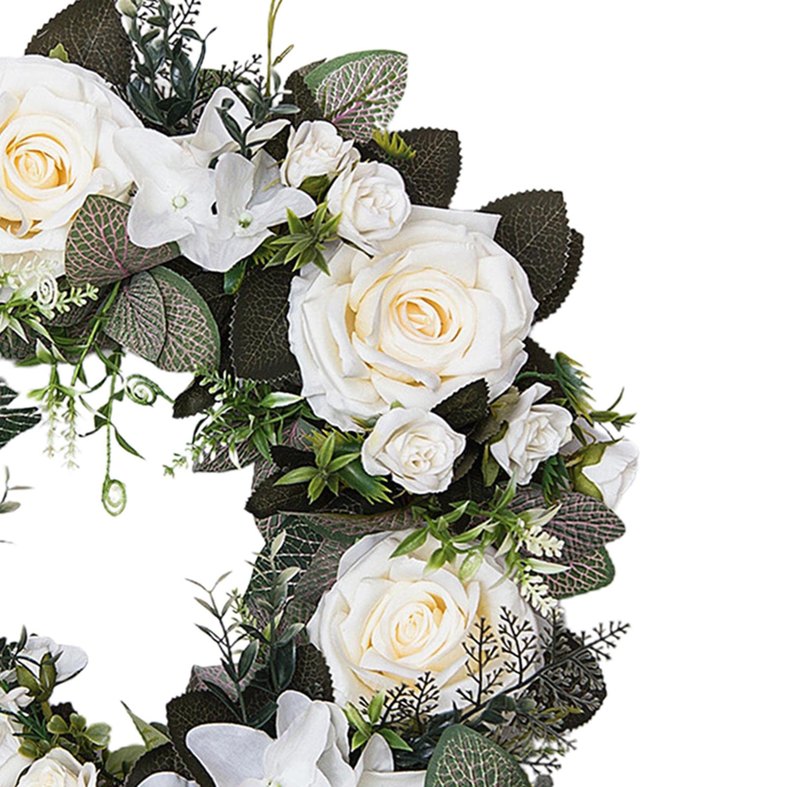 predolo 45 cm Künstlicher Blumenkranz für die Tür, Künstliche Rose Kranz für Haustür, Realistischer Blumen Türkranz Seidenblume Saisonale Kränze - Schöne Dekoration für Hochzeiten und Feste, Weiß