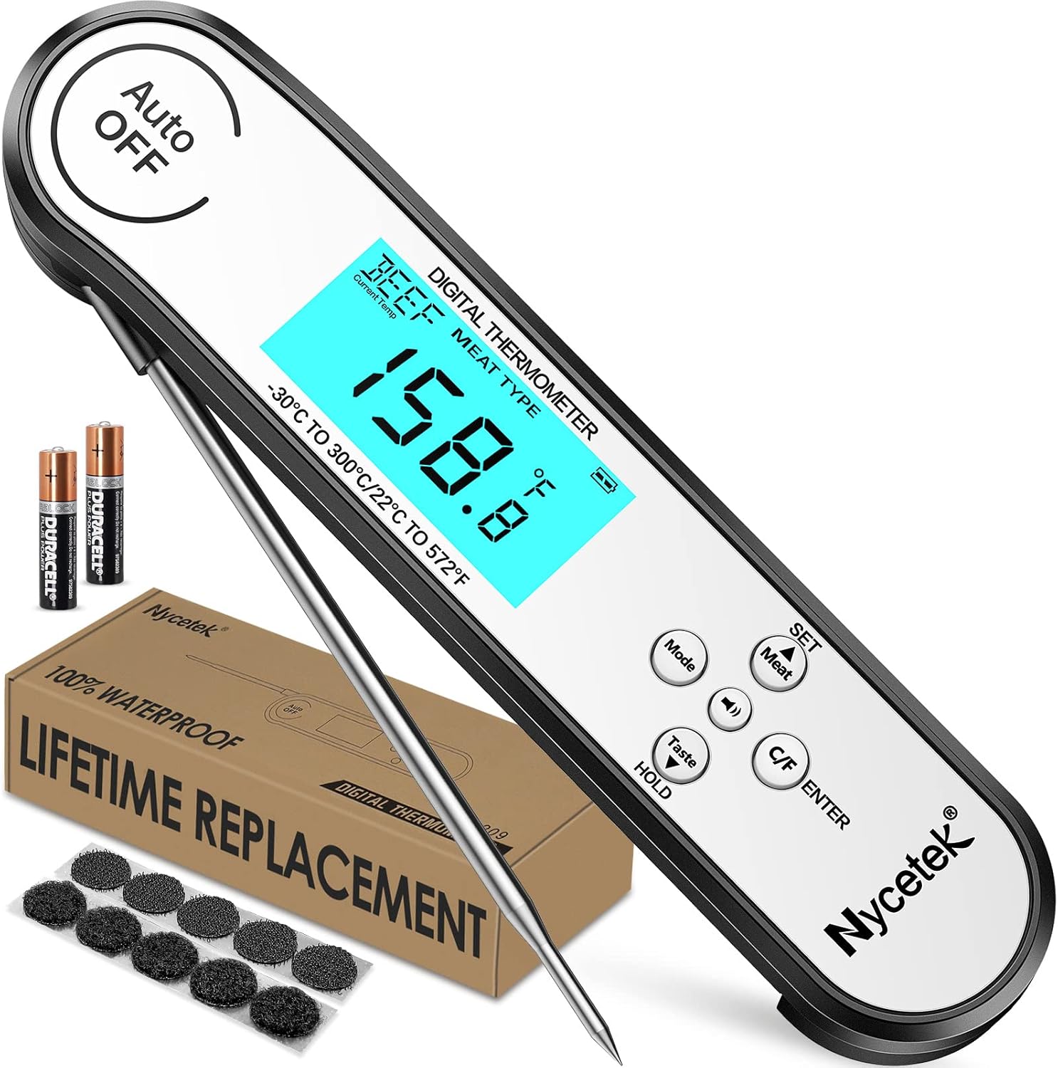 Nycetek Instant Read Meat thermomter for Cooking, Waterproof Kitchen Food Thermometer for Meat, Deep Frying, Baking, Outdoor Cooking, BBQ & Grilling