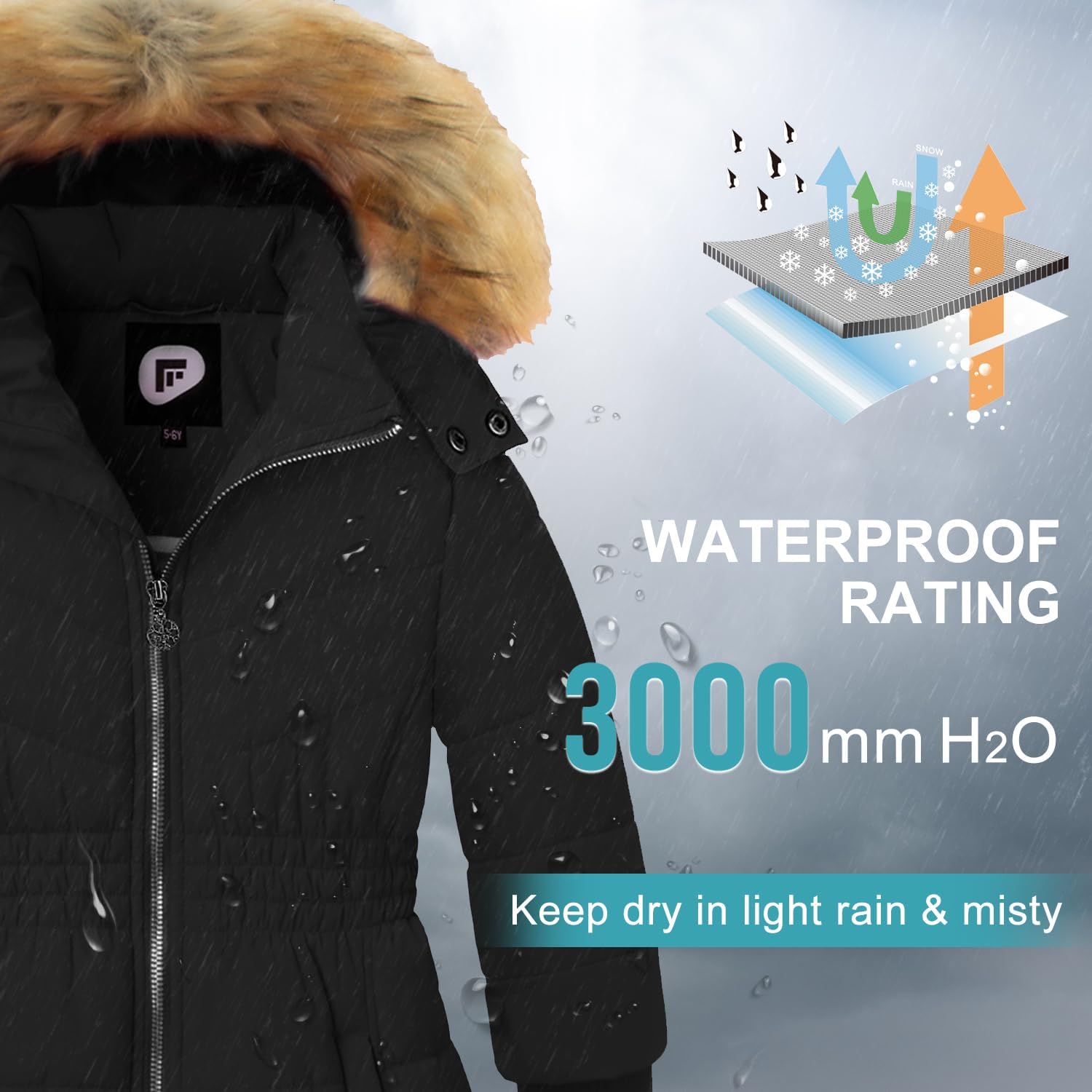 Garemcy Girls Winter Coat Long Warm Waterproof Fleece Lined Puffer Jacket With Detachable Hood & Fur Trim - Image 4