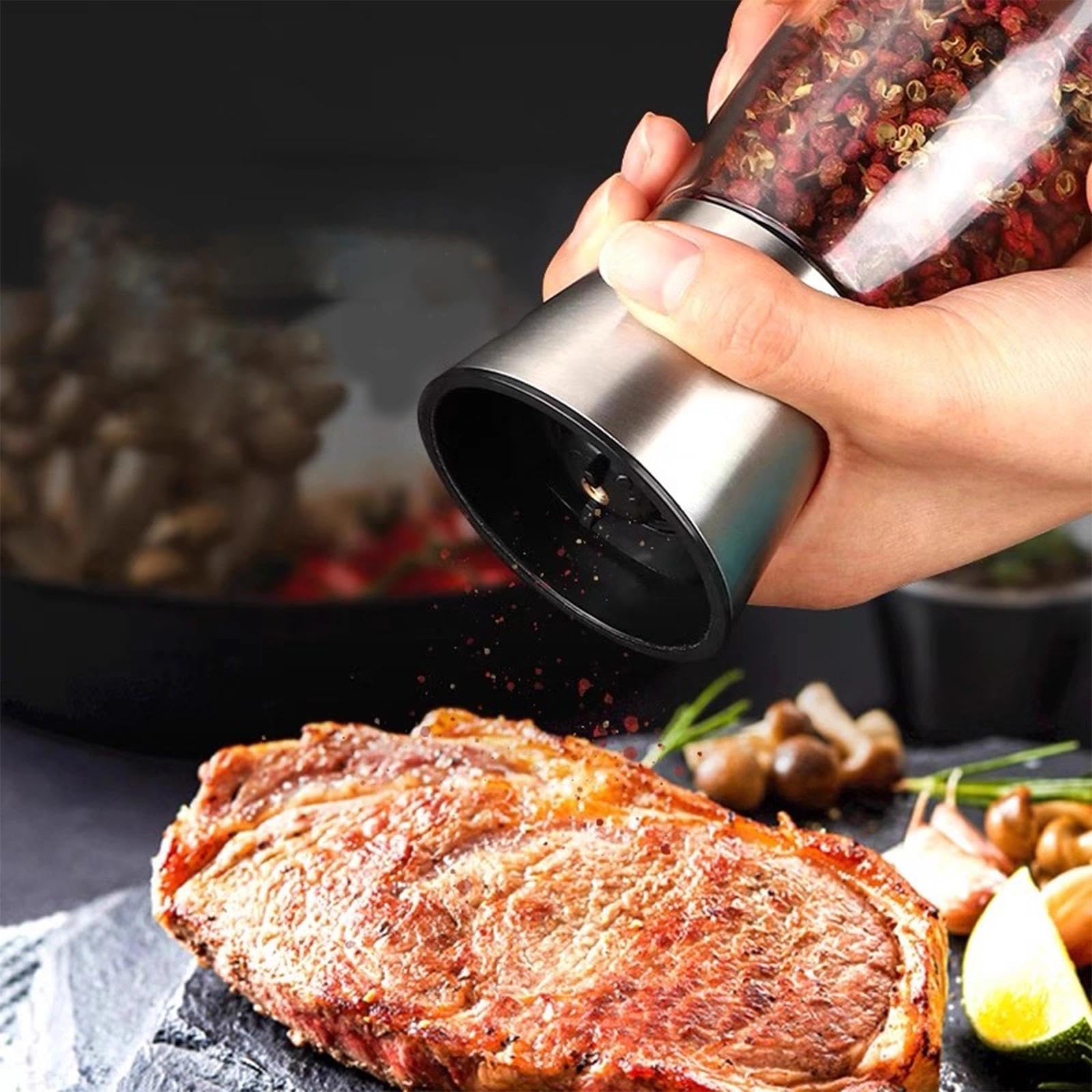Spice Mill Set of 2 - Adjustable Ceramic Grinder Pepper Mill Stainless Steel Salt Mill for Kitchen and Dining Room Pepper Mill Salt Pepper Mill — Amazon image 7