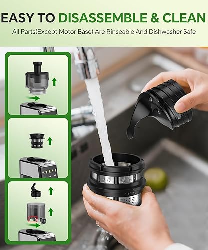 Miniatura 7 de Exprimidor de prensa en frío, máquina extractor de jugo de canal de alimentación de 5.12 pulgadas de ancho, exprimidor de masticación lenta con