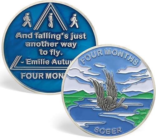 Moneda de sobriedad de 4 meses con chips AA y medallones de cuatro meses, regalos de sobriedad para hombres y mujeres, alcohólicos anónimos, regalo