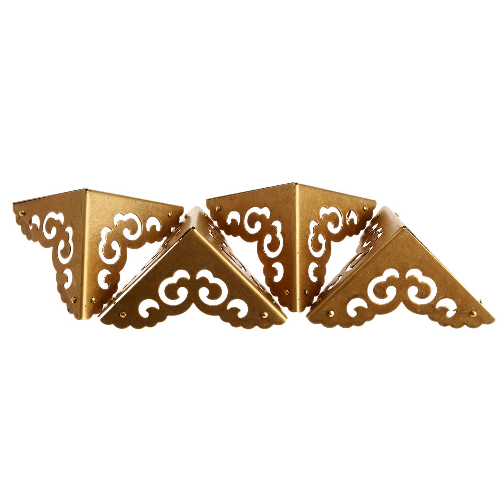 Dophee Antique Brass 4 Pcs Box Corner Protector Chest Guard Edge Cover Antique Corner For Jewellry Box Wooden Box Furniture Edge Decorative, 6.5 * 6.5 * 6.5Cm