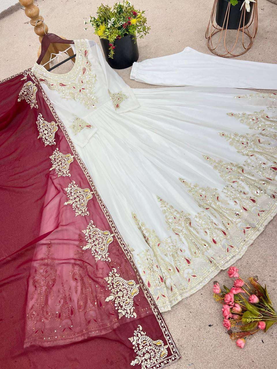 Nivliart Women's Georgette Embroidery Sequence Work Anarkali Kurti With Dupatta Set