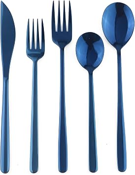 304 Stainless Steel Light Mirror Blue Flatware Set, Service for 4