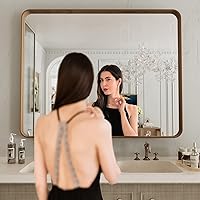 Vista 78 de LOAAO - Espejo de baño con marco de metal negro de 24x36 pulgadas, espejo rectangular redondeado para pared, espejo mate de tocador de baño