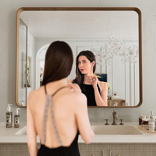 Miniatura 132 de LOAAO - Espejo de tocador para baño con marco de metal negro mate de 24 x 32 pulgadas para pared, rústico, rectangular, grande, redondeado