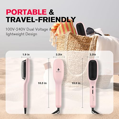 Miniatura 7 de MiroPure Cepillo alisador de cabello, 10.3 x 2.3 pulgadas, rosa, cerámica, peine alisador de cabello con 5 ajustes de calor, calentamiento rápido de