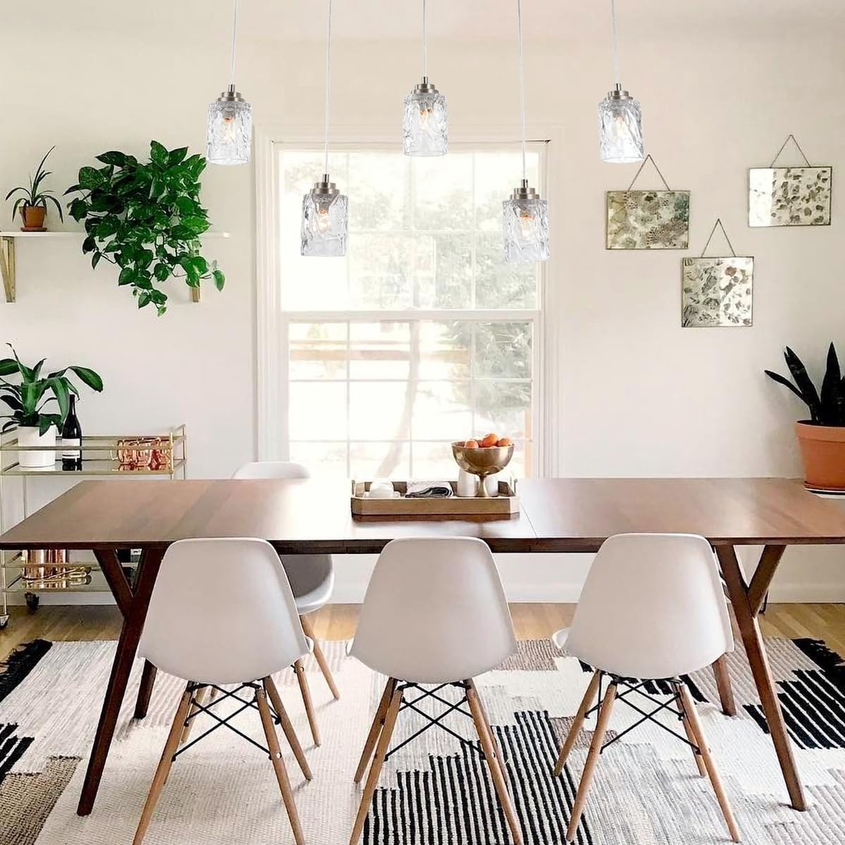 ALICE HOUSE 40" Modern Pendant Light for Dining Table, 5 Lights Island Lights for Kitchen, Brushed Nickel Linear Chandeliers, Farmhouse Hanging Light Fixture for Dining Room AL4095-S5