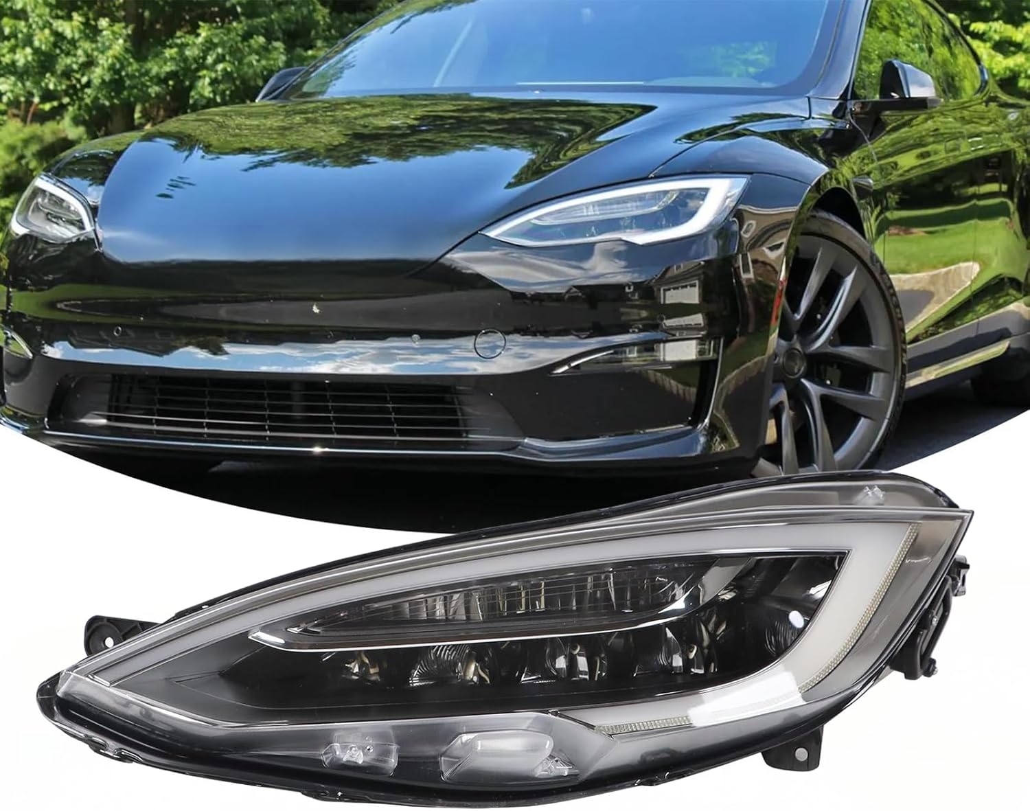 LH LED Headlight With Module Assembly Compatible With 2016-2020 Tesla Model S Headlamp Left Driver Side Replacement 1065041-00-D 1053574-00-E