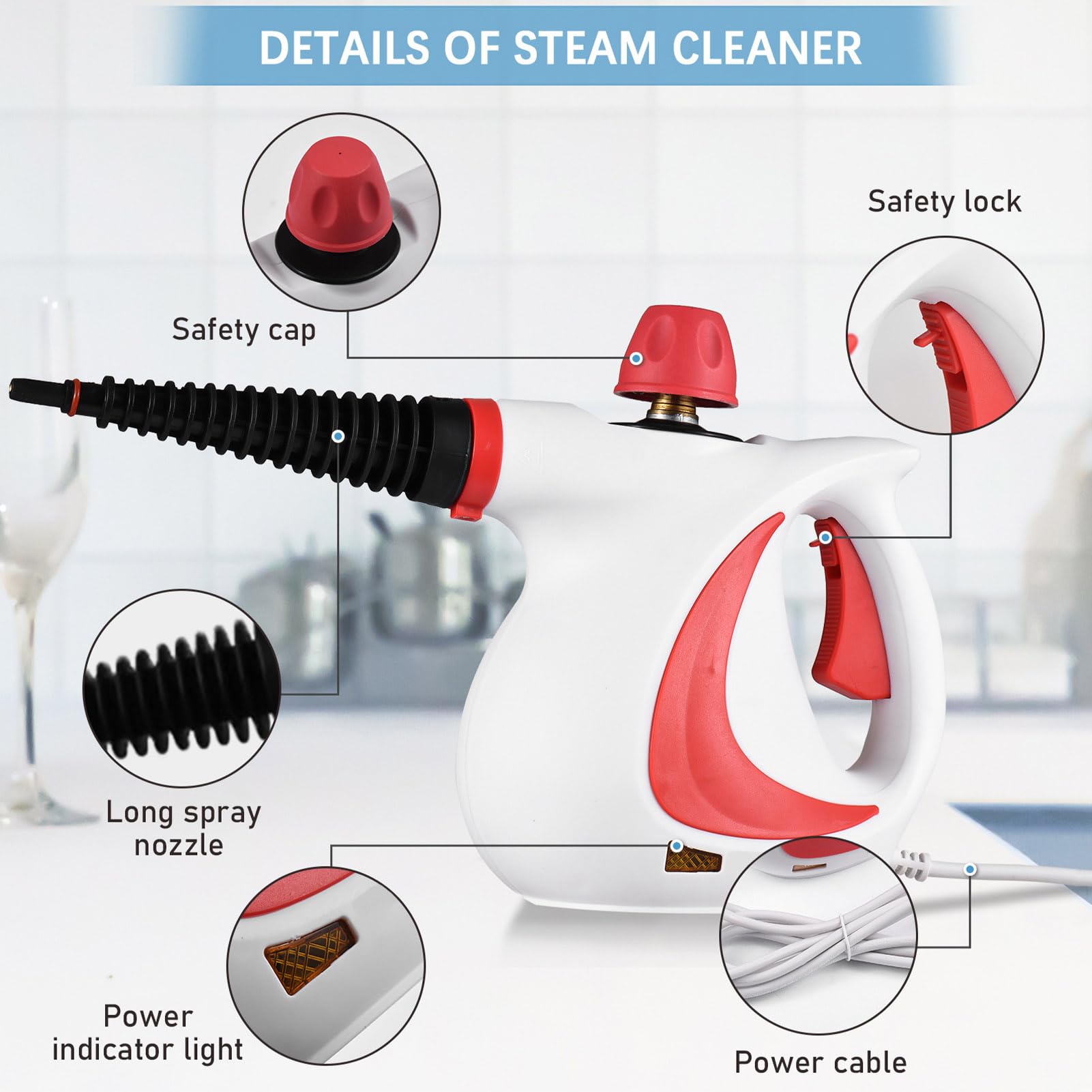 Steam Cleaning Machine, Easy 900W-1050W Wide Application Steam Cleaner Portable High Temp for Car (US Plug 110?120V)
