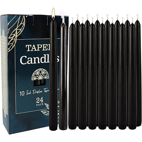 24 Pack Tall Taper candles-10 Inch Black Dripless, Unscented Dinner Candle Sticks, ...