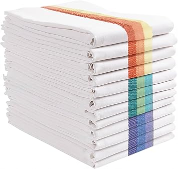GREEN LIFESTYLE Kitchen Towels 20" x 28" Set of 12 - Kitchen Dish Towels, Cotton Dish Cloths, Tea Towels, Soft Absorbent Dish Drying Cloths, 100% Cotton Large Size Towel, Home or Restaurant White