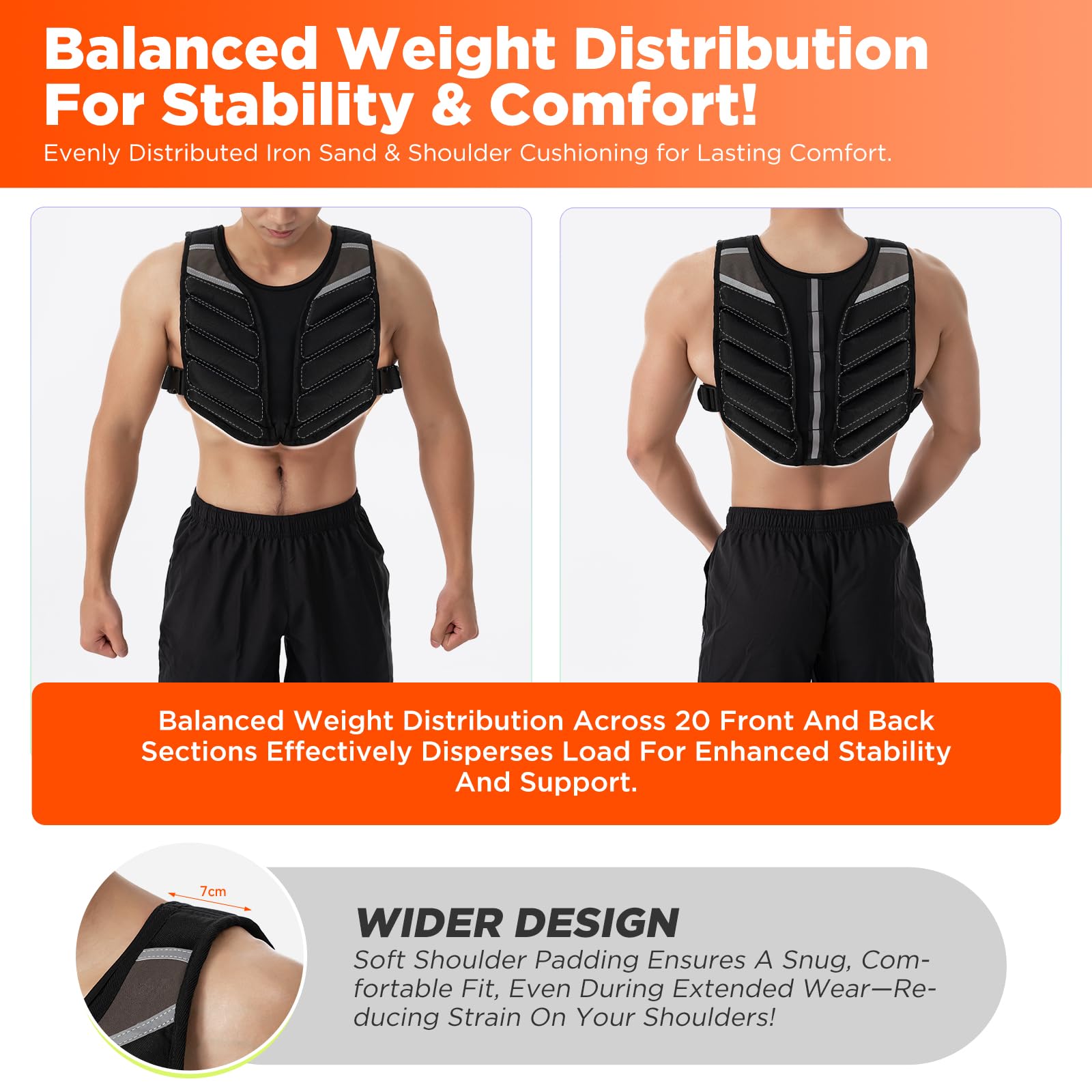 Body Factor Weighted Vest for Men and Women with Reflective Stripes 10LB/15LB/20LB/13LB-22LB Adjustable Buckle Straps Weight Vests for Strength Training, Running, Fitness, Cardio, Weight Loss