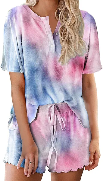 Ekouaer Tie Dye Pajamas Set Womens Loungewear Sleepwear 2 Piece PJ Sets