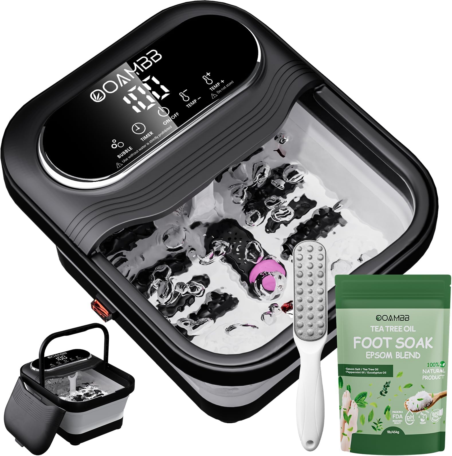 Collapsible Foot Spa with Heat, Bubble and Temp Control, Foot Bath Massager with XL Touch Screen and Massage Rollers, Foot Soaking Tub, Pedicure Foot spa for Stress Relief (Black +Green)