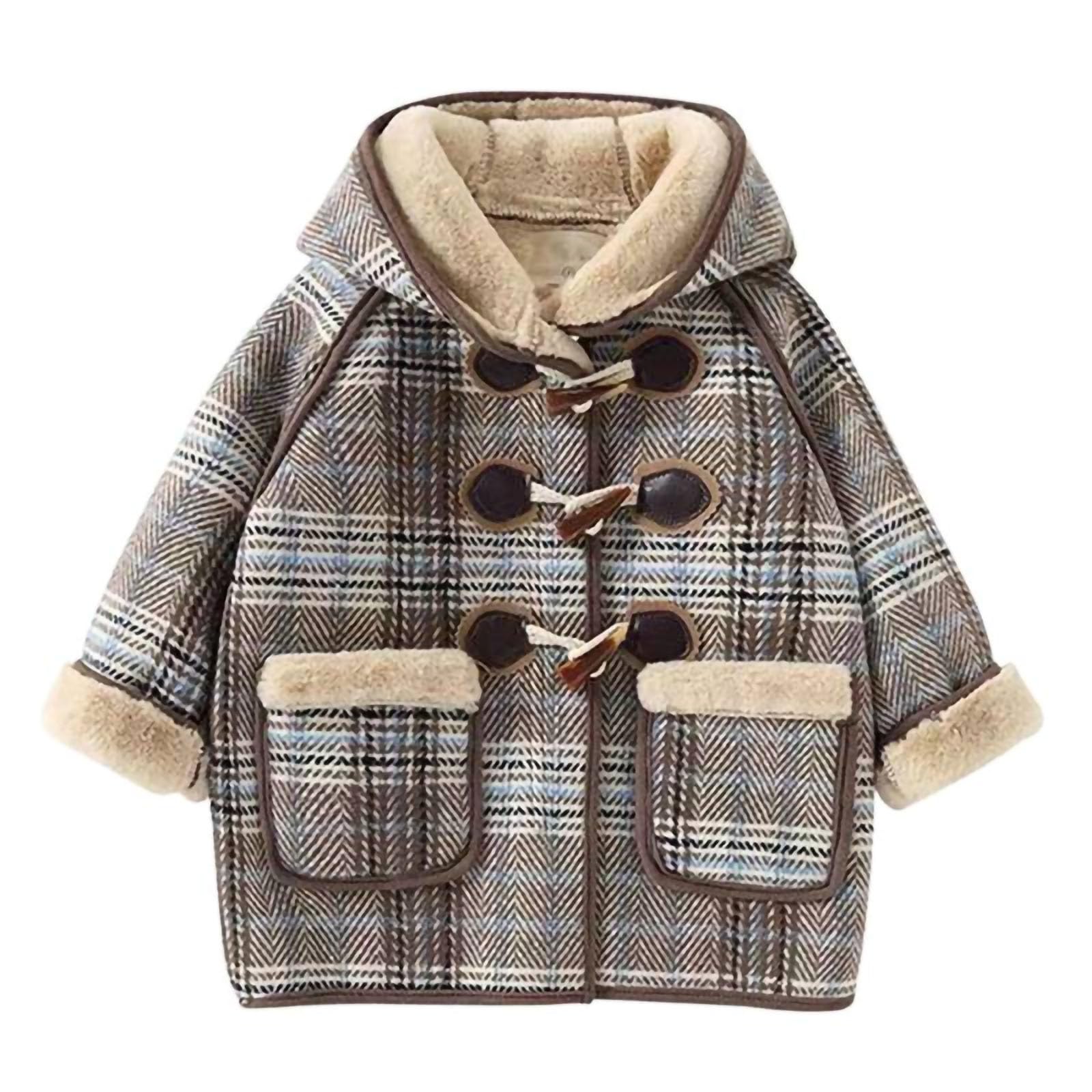 HAOLEI Abrigo de Invierno para Niños y Niñas,Chaqueta de Forro Polar con Capucha Gruesa Cálida Abrigos de Lana Manga Larga con Botones Suave y Cómodo Sherpa Outwear Ropa Niño Pequeña 1-10 Años