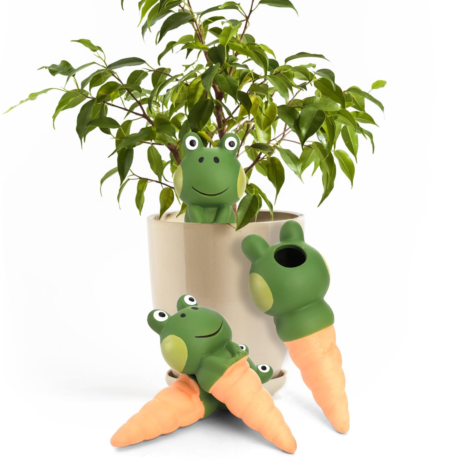 DEAYOU Paquete de 4 estacas de terracota para riego automático, estacas de riego de plantas en forma de rana, dispositivo de riego automático de liberación lenta, riego de jardín para plantas de
