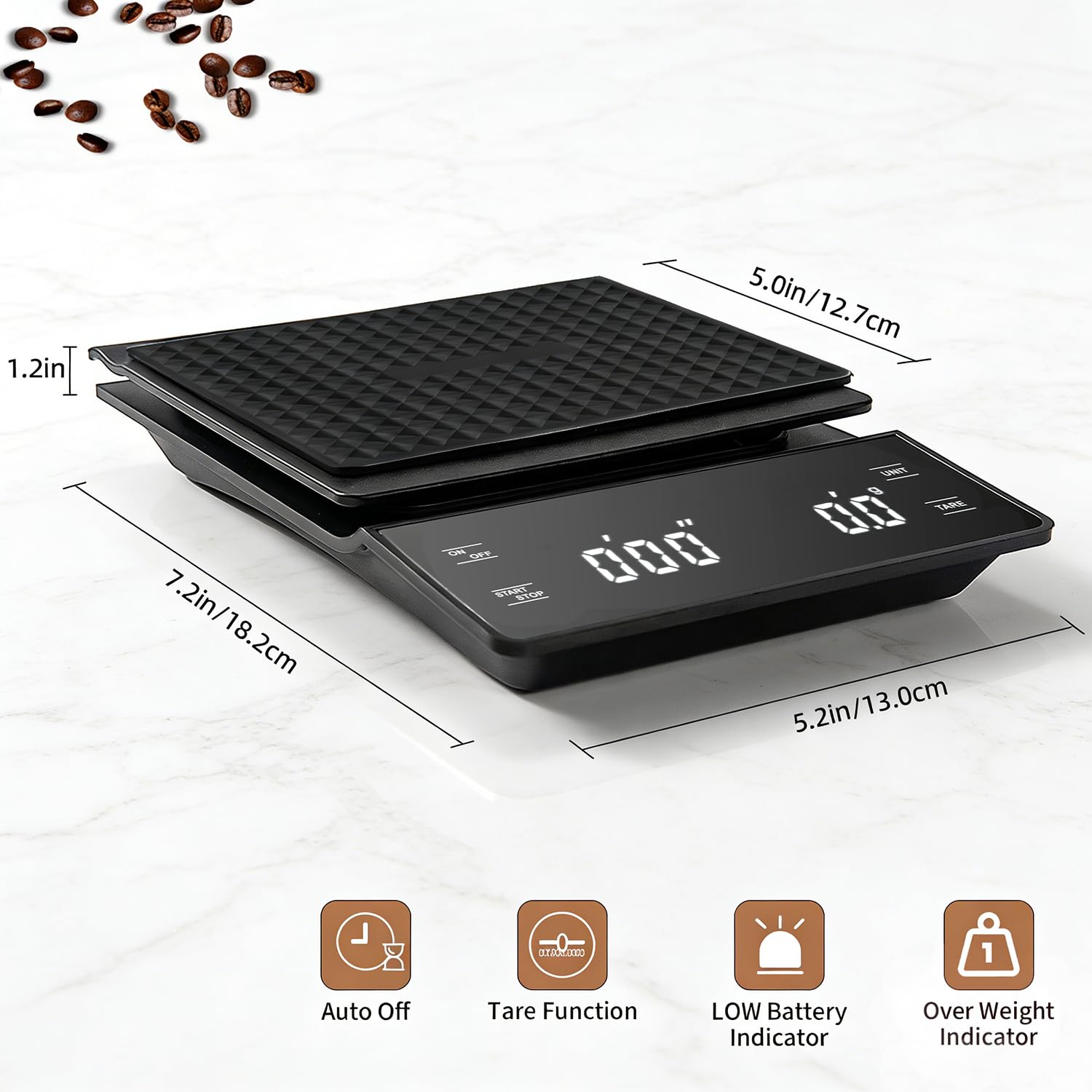 Báscula de café con temporizador, báscula de espresso de alta precisión de 3 kg/0,1 g, báscula digital de cocina para espresso y café vertido (pilas incluidas)