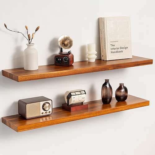 36 Inch Teak Floating Shelves Set of 2 - Solid
