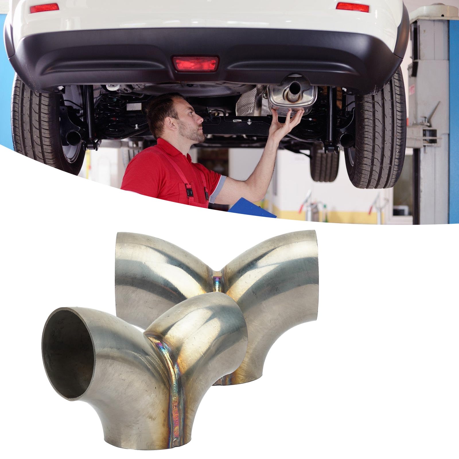 Connettore per Tubo Scarico a Forma Y in Acciaio Inossidabile 304 51mm 57mm 63mm 76mm Tubo a Y per Motocicletta Resistente alla corrosione a Bassa Pressione Posteriore per Potenza del Motore