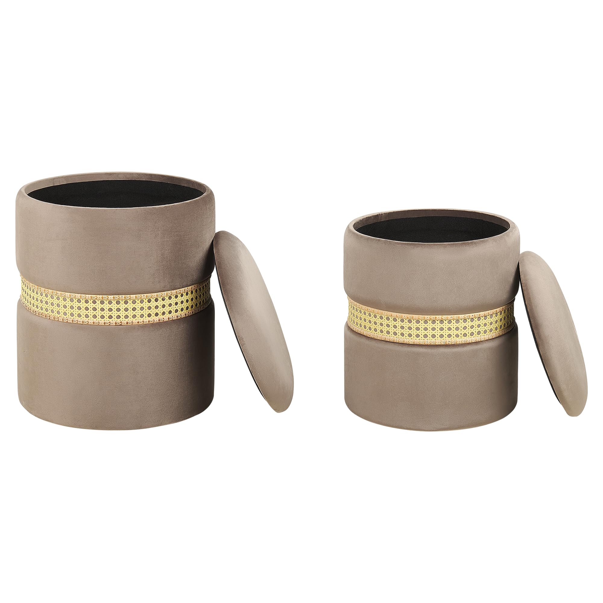 Beliani Poufs Coffre en Velours Taupe Rangement Salon Assise Supplémentaire Lot de 2 Medford