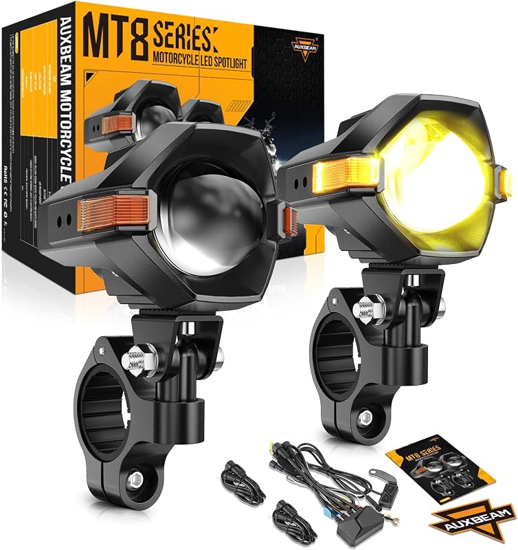 MT8 Series Motorcycle Fog Lights Auxiliary Lights Driving Lights | 3 Inch, 8+1 Light Modes, Start-up DRL, White & Amber Dual-Color Beam, IP67 Waterproof, for Motorcycle ATV UTV Pickup Truck