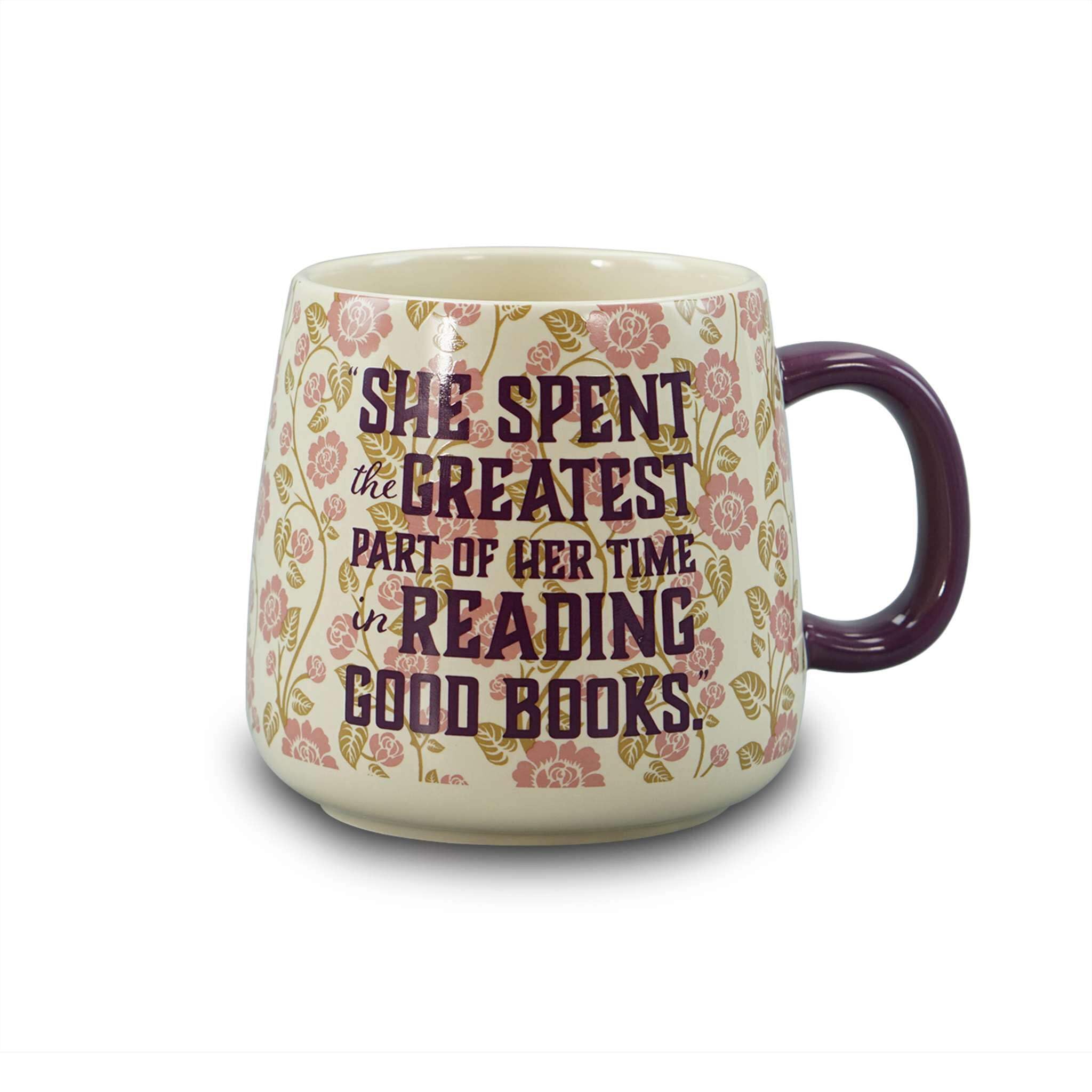 Half Moon Bay Die Schöne und das Biest Kaffeetasse, rosa Blumen-Teetasse für Leser und Bücherwürmer, 354 ml, Keramik, Aufschrift "Greatest Part of Her Time"