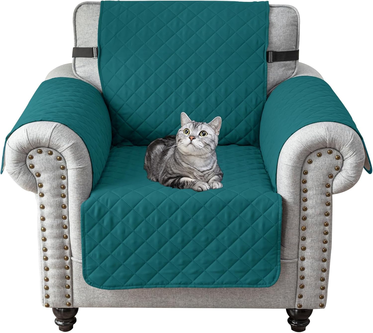 UNBBRRL Reversible Couch Cover for Dogs and Cats, Waterproof Furniture Covers for Pets and Kids Couch Protector with Elastic Straps (Teal,Chair)