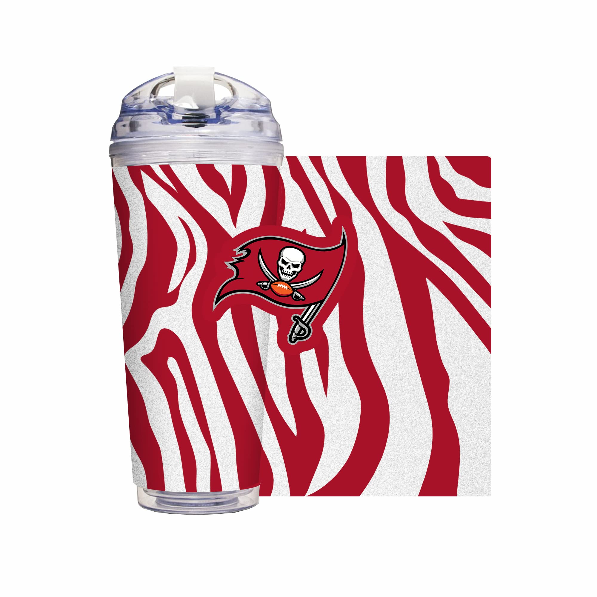 Rico Industries NFL Football Glitter 24oz Acrylic Glitter Tumbler with Hinged Lid, Officially Licensed Double Wall Tumbler with Straw