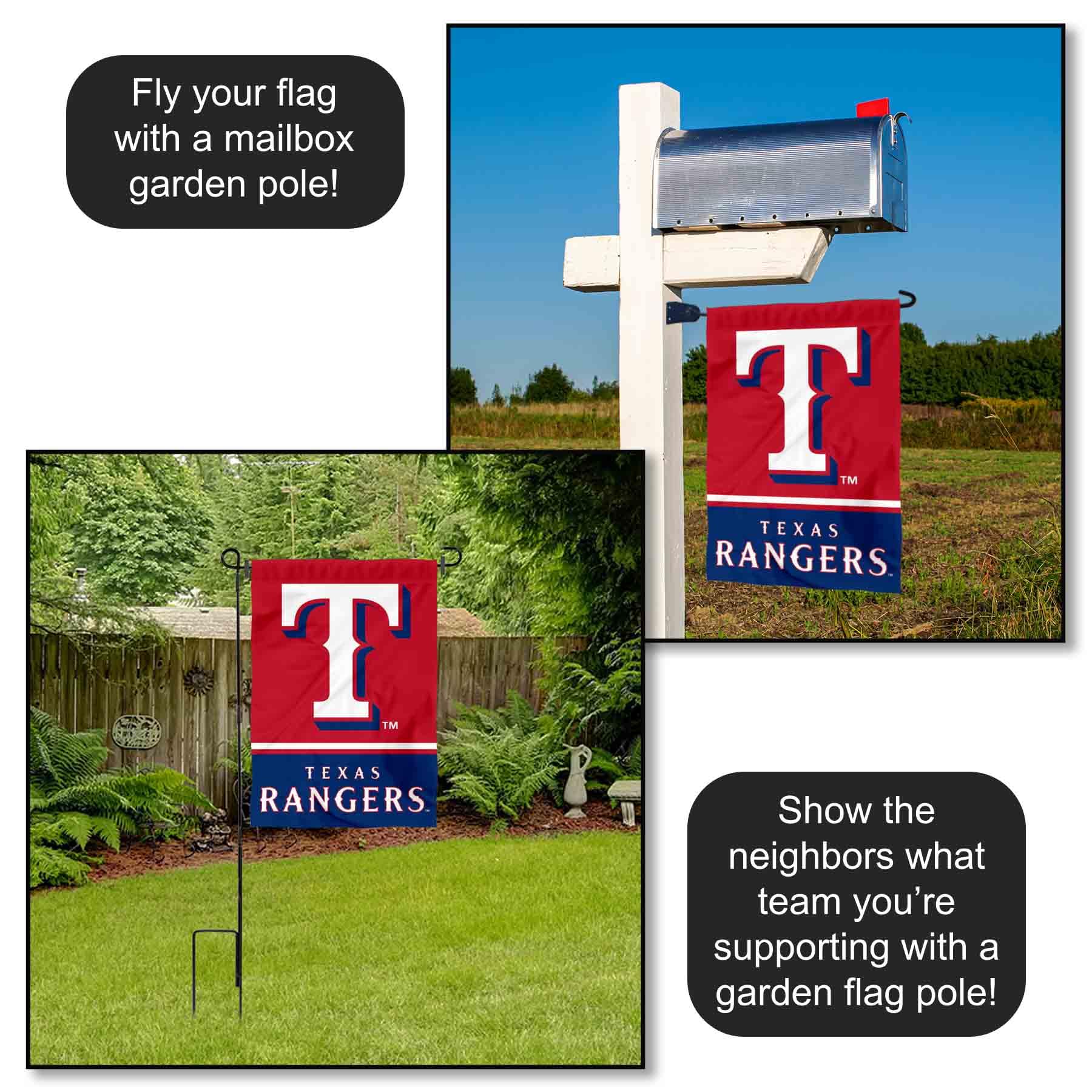 Bandiera Da Giardino Double Sided WinCraft - Texas Rangers MLB 31,8x45,7 Cm - Decorazione Per Esterno Con Manica Per Palo - 4