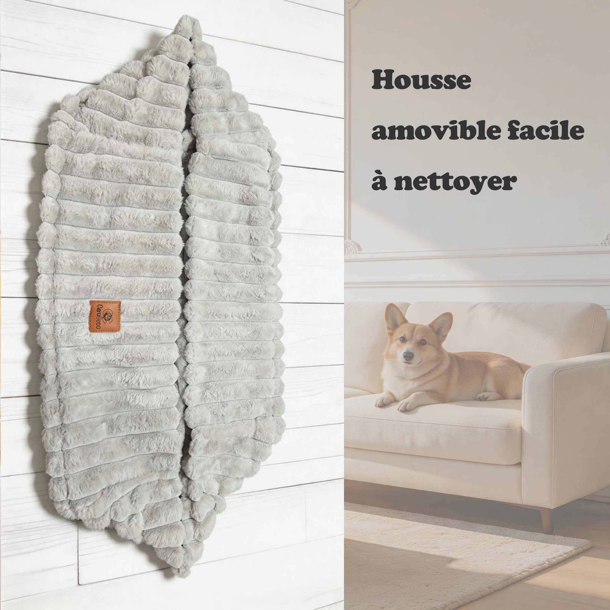 M Panier Chien Rectangulaire Texture Ondulée Crème – Lit pour Chien Moelleux Pelucheux Rempli de Coton, Bords Surélevés, Housse Déhoussable Lavable, Antidérapant, pour Petits et Moyens Chiens