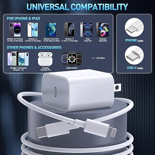 Miniatura 3 de Cargador rápido para iPhone, cargador de iPhone de carga rápida [certificado Apple MFi], paquete de 3 cargadores de Apple, USB C, bloque de carga