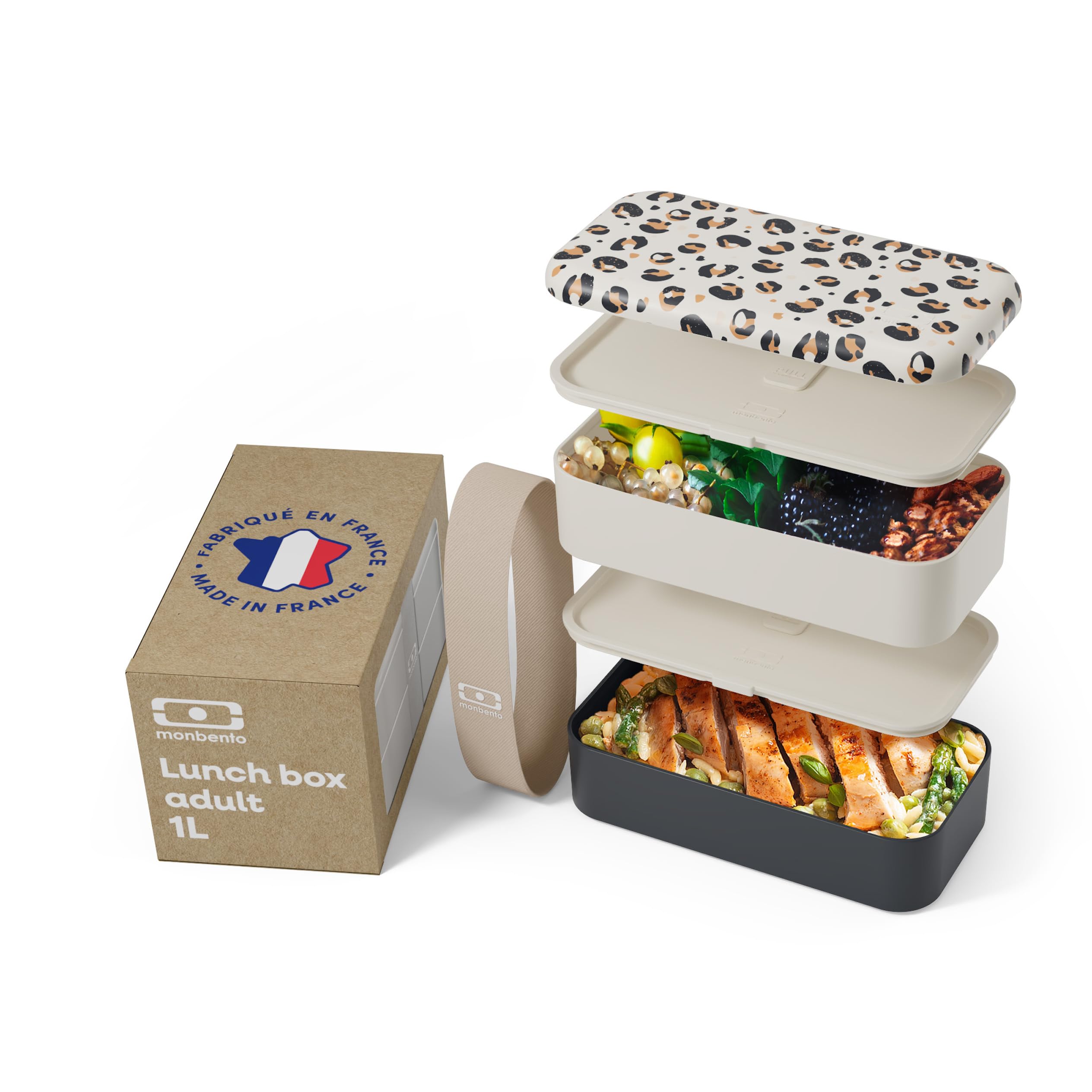 Monbento Graphic Leopard - Bento Box Adult Original Made In France - 2 Leakproof Compartments - Microwave & Dishwasher Safe - Work/Picnic/Meal Prep Stackable Lunch Box - Bpa Free Containers For Food