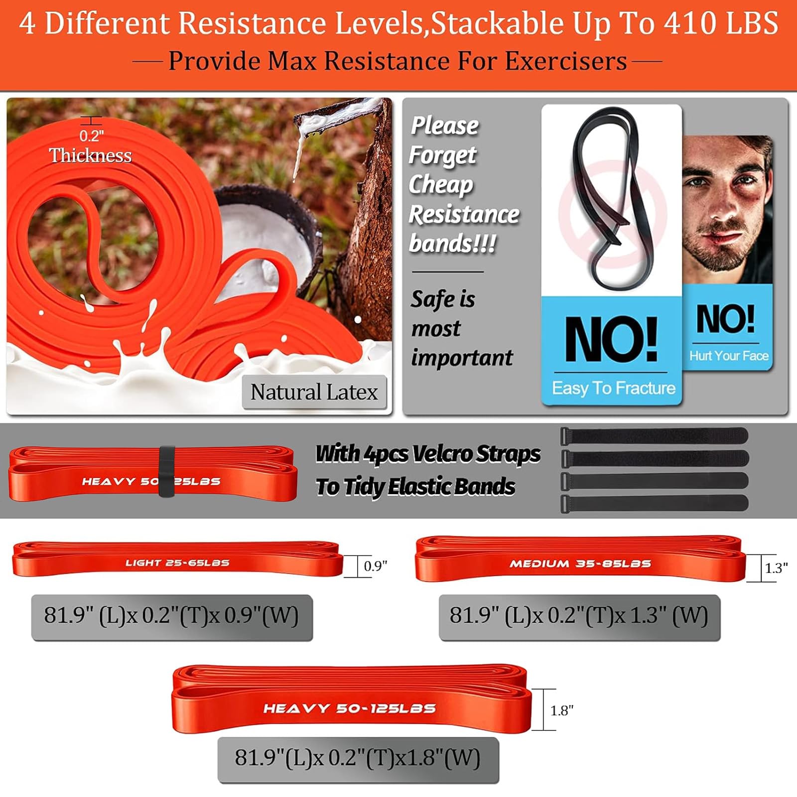 DASKING 227 kg extra schweres Widerstandsband-Set für Zuhause, mit 4 stapelbaren Widerstandsbändern, tragbares Ganzkörper-Trainingsgerät, Übungsstangen-Set, Workout-Anleitung im Lieferumfang enthalten