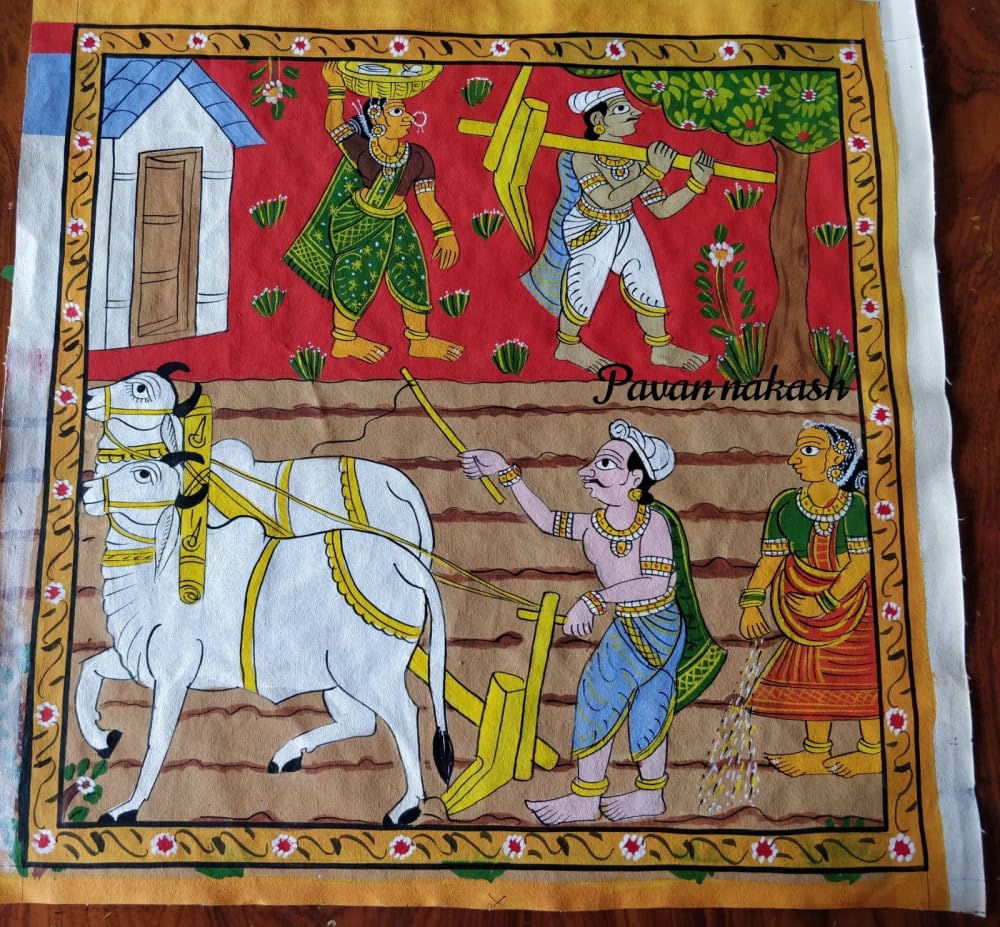 GI HERITAGE Cheriyal Painting Agriculture Theme for Home and Decor | Decorative Accent for Home, Living Room & Gifting