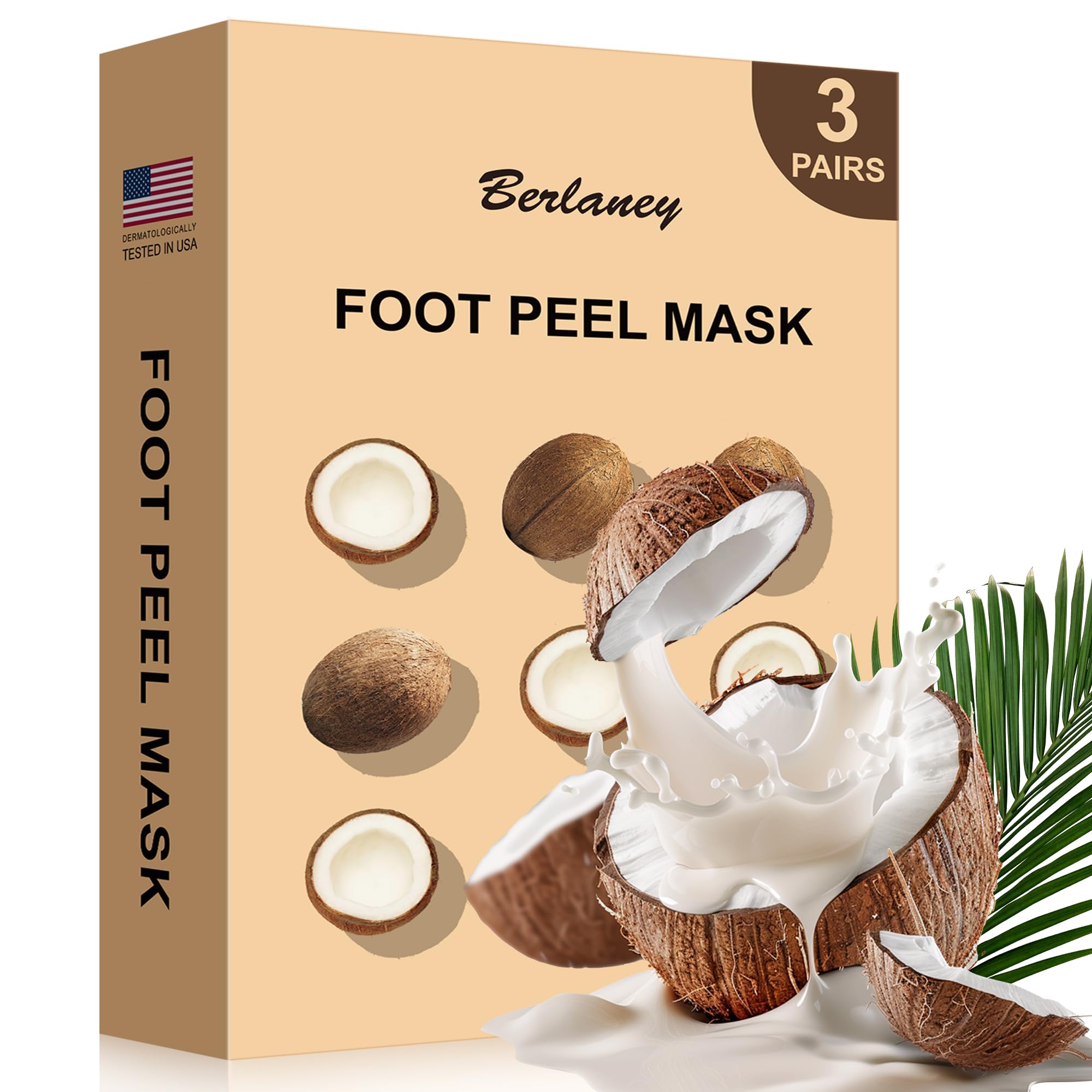 Coconut Foot Peeling Mask, 3 Pairs of Skin Exfoliating Foot Masks for Dry feet, Cracked heels, Callus, Dead Skin Remover,for Smooth Touch Feet, Spa Experience at Home or Travel
