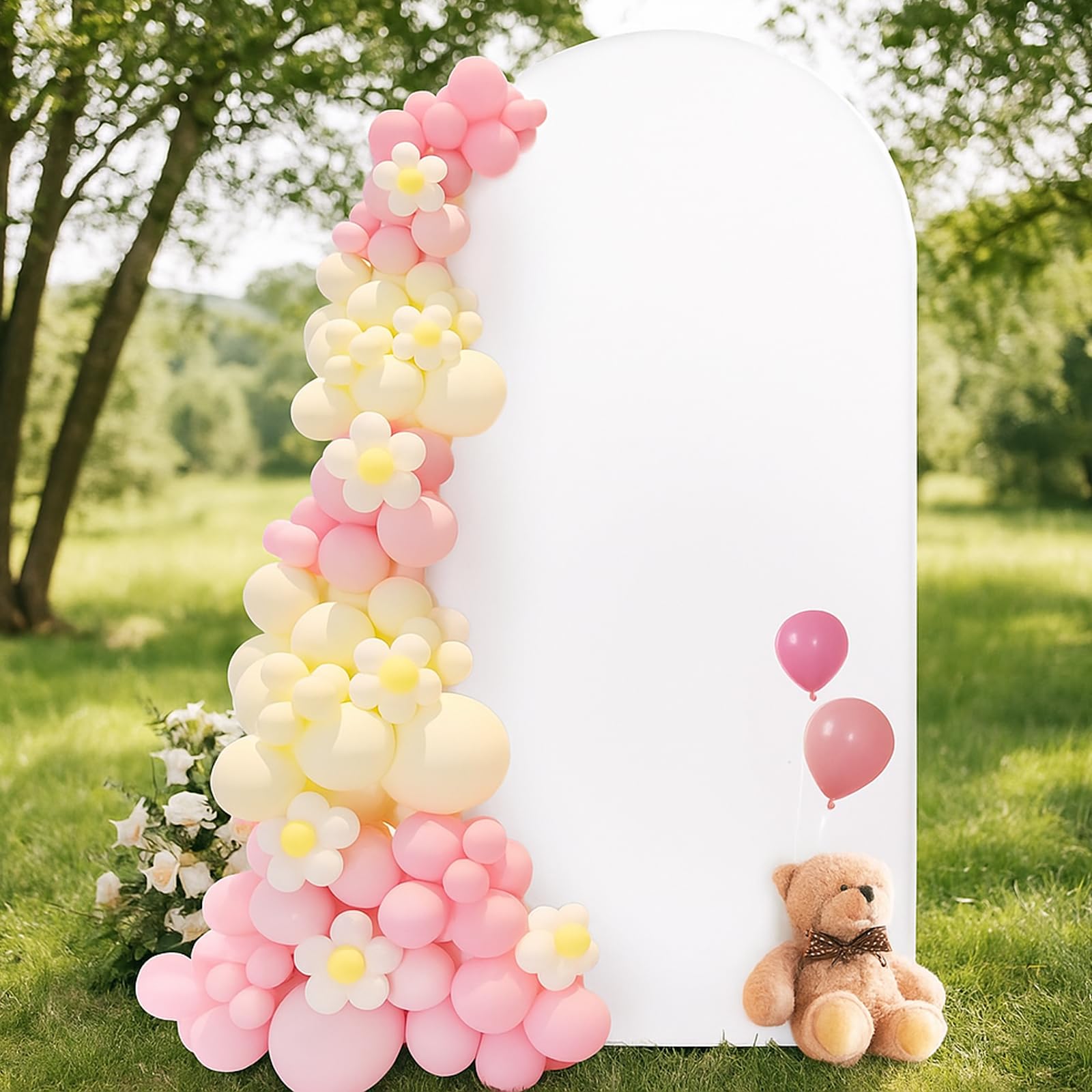 Bogen Hintergrund Abdeckung – Doppelseitiger Hochzeitsbogen Backdrop mit runder Oberseite, idealer Fotohintergrund für Hochzeit, Geburtstag, Zeremonie, Party & Bankett Dekoration (Weiß, 1x2m)