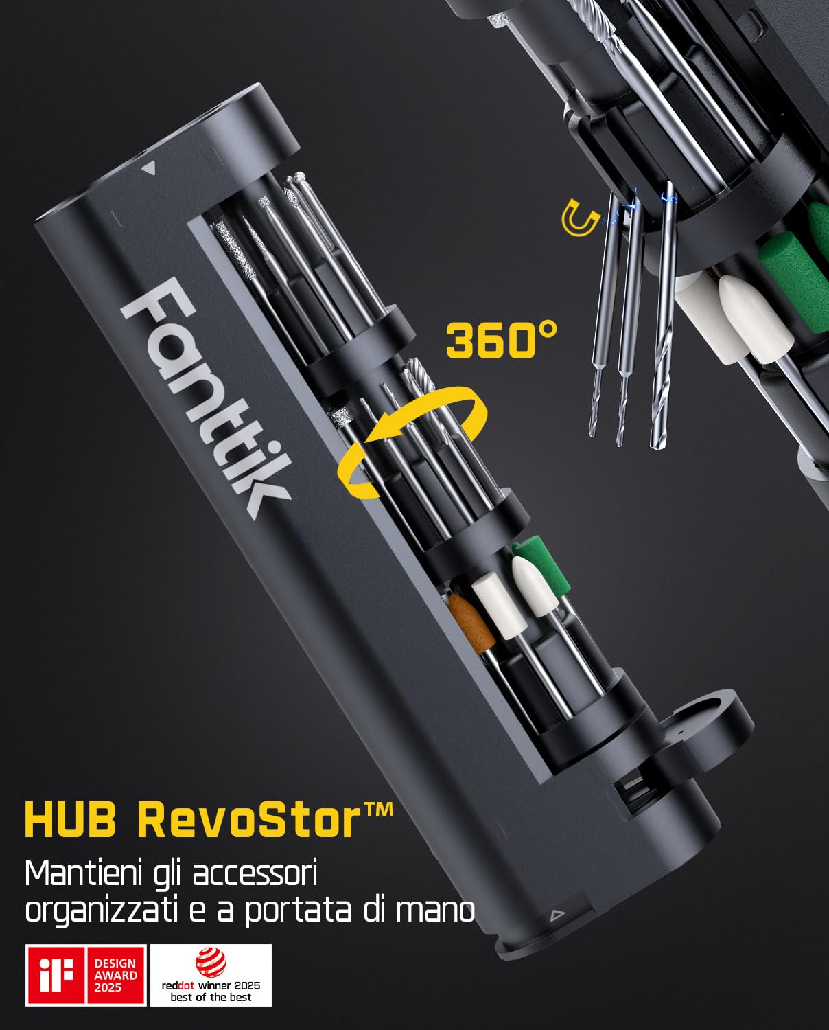 Fanttik F2 Master di Mini Trapano Elettrico, Motore NeoPulse 25000 Giri/Min, 5 Velocità, 35 Accessori, Penna per Incisione, per Levigatura, Lucidatura, Foratura, Stampa 3D e Fai da Te