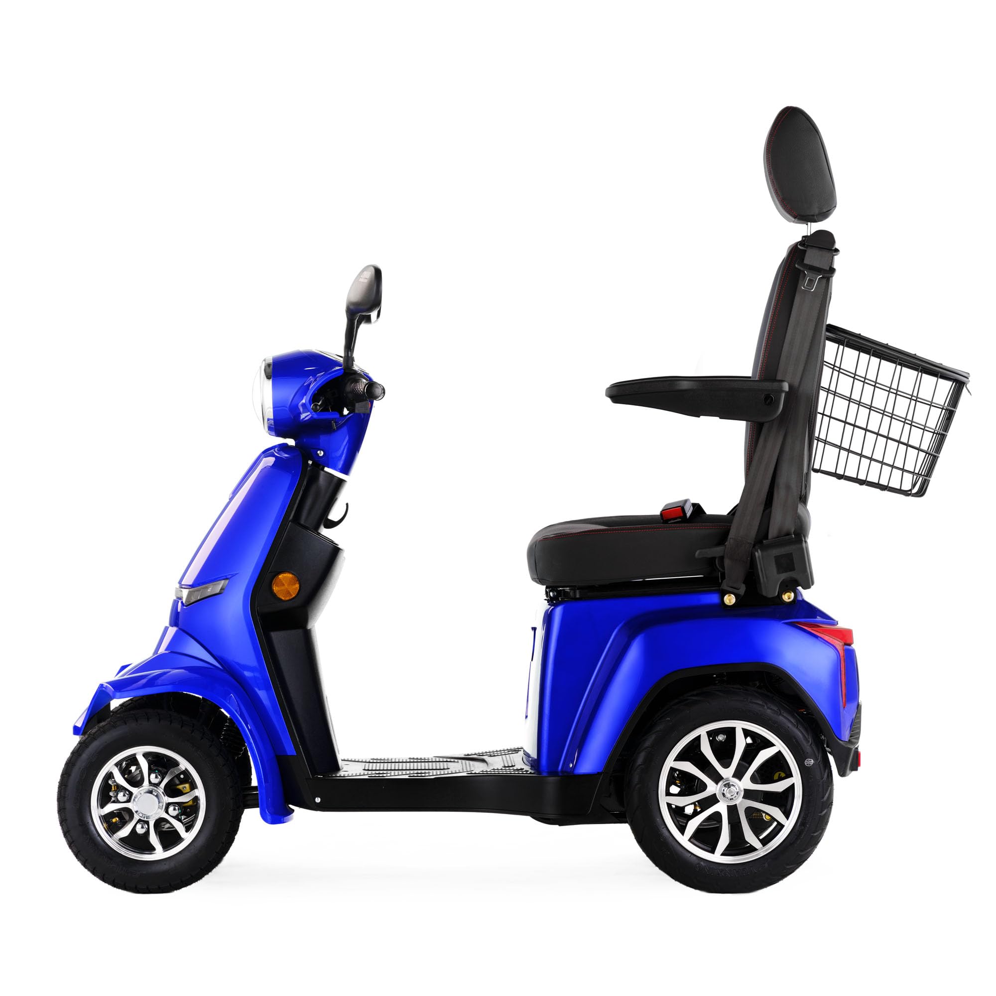 VELECO Gravis - dispositivo de movilidad en las 4 ruedas - asiento tipo capitán con respaldo - batería de iones de litio extraíble - ensamblado y listo para conducir - iluminación LED (Azul)