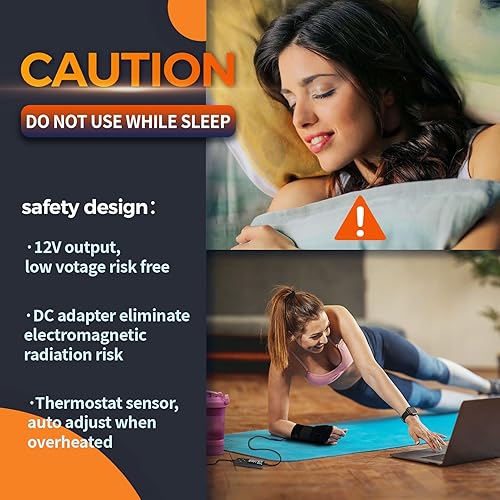 Vista 14 de Almohadilla térmica eléctrica para pulgar y muñeca para artritis de mano con 3 ajustes de calor y 5 ajustes de temporizador, muñequera calentada