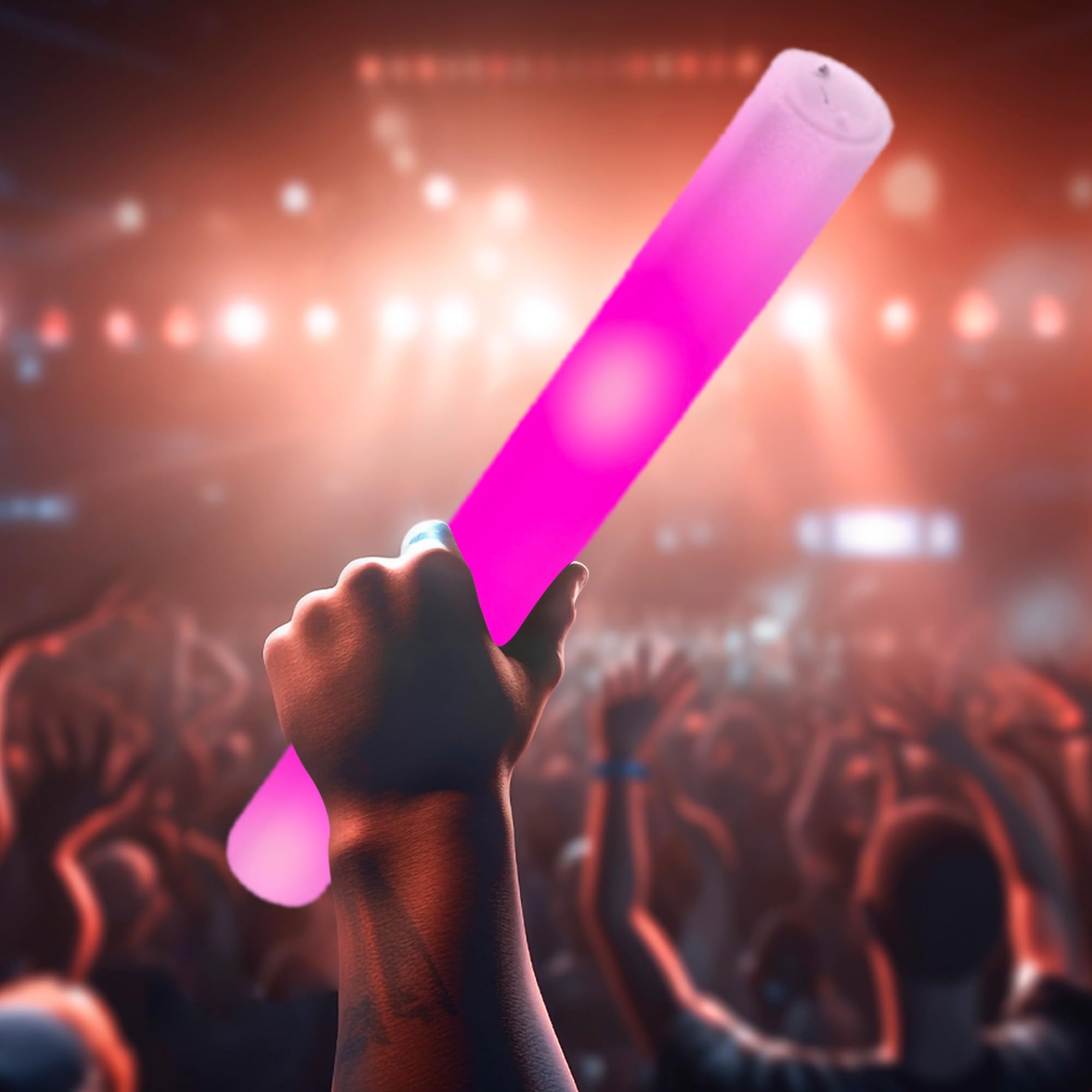 France Effect 250 Bâtons lumineux en mousse 48cm | Tap Tap mousse LED colorés, 3 modes de clignotement | Idéal pour les événements et fêtes (Rose)